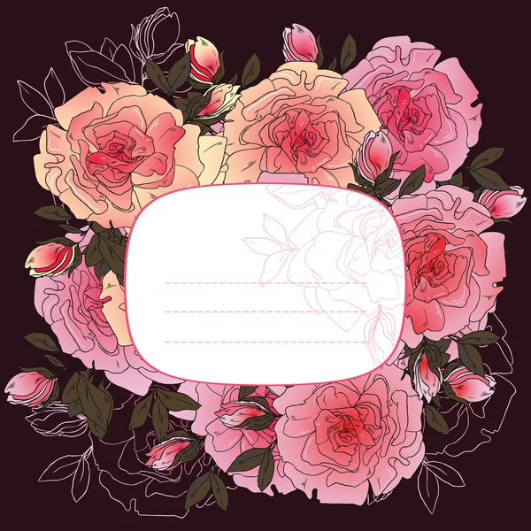 Marco gráfico vectorial de rosas rosadas — Archivo Imágenes Vectoriales