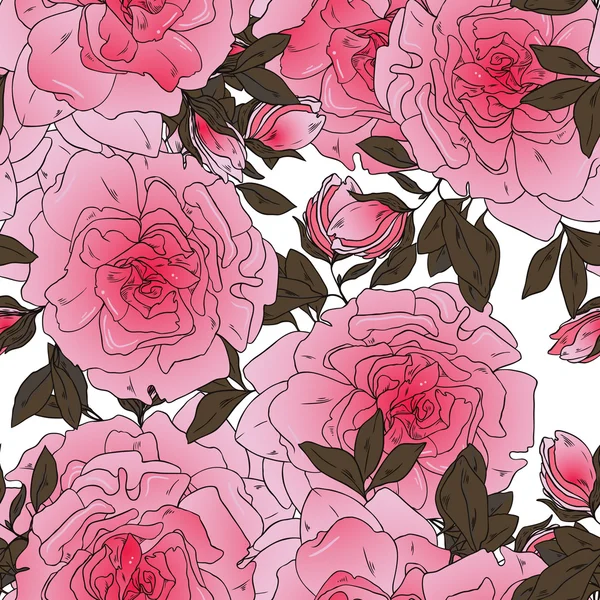 Vector graphic seamless pattern of pink roses — Stock Vector