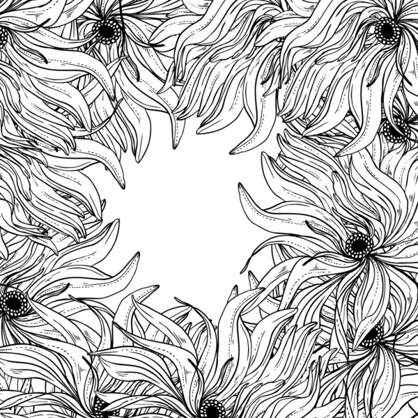 Nahtloses monochromes Vektormuster aus abstrakten Blumen — Stockvektor