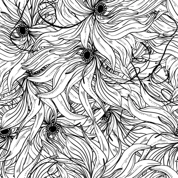 Seamless monochrome vector pattern from abstract flowers — Stock Vector