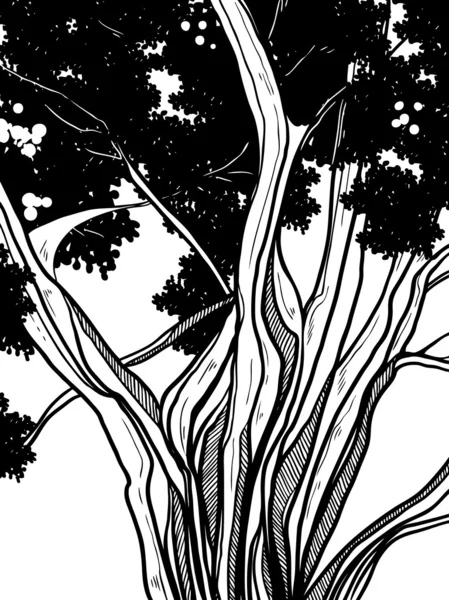 Árbol monocromo blanco y negro — Vector de stock