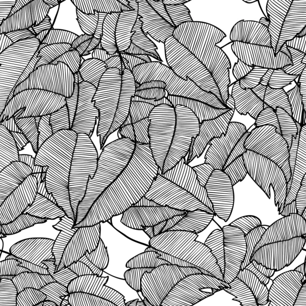 抽象的な葉からのシームレスなモノクロ ベクトル パターン — ストックベクタ