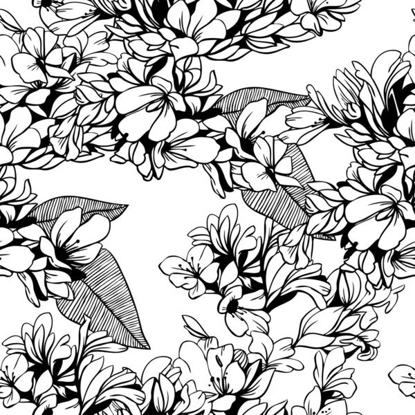 Varrat nélküli fekete-fehér vektor mintázat absztrakt virágok — Stock Vector