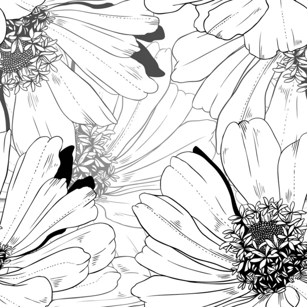 Монохромний безшовний векторний візерунок з абстрактних квітів — стоковий вектор