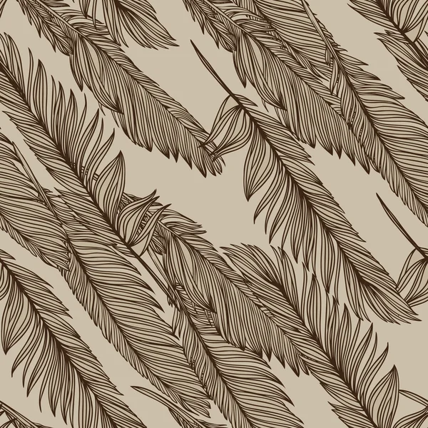 Feathers of bird - vector seamless retro vintage pattern — Stock Vector