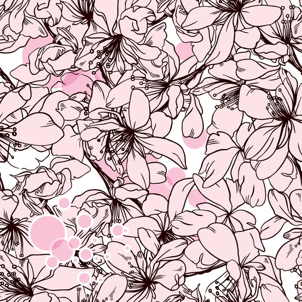 Motif rose sans couture des branches et des fleurs cerise orientale — Image vectorielle