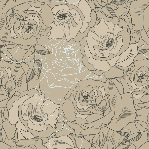 花と葉のバラのビンテージ レトロなフレーム — ストックベクタ