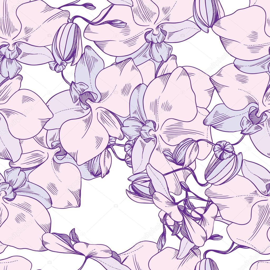Seamless vector pattern from abstract flowers orchids