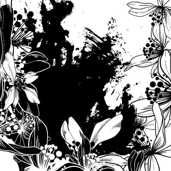 モノクロ花からグランジ背景 — ストックベクタ