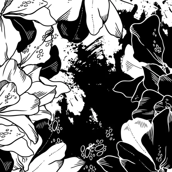 Fondo grunge de flores monocromas — Archivo Imágenes Vectoriales