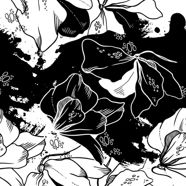 Modèle de fond sans couture grunge de fleurs monochromes — Image vectorielle