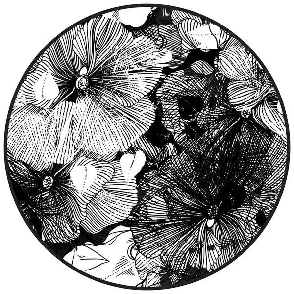 Naadloze monochroom vector patroon van abstracte bloemen — Stockvector