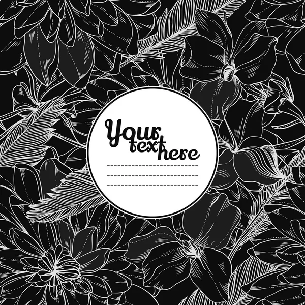 Seamless monochrome vector pattern from abstract flowers and leaves — Stock Vector