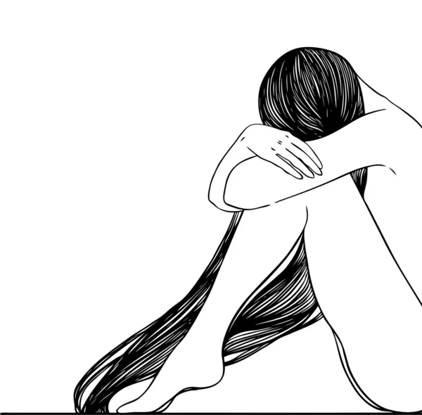 Chica desnuda con el pelo largo - ilustración vectorial — Vector de stock