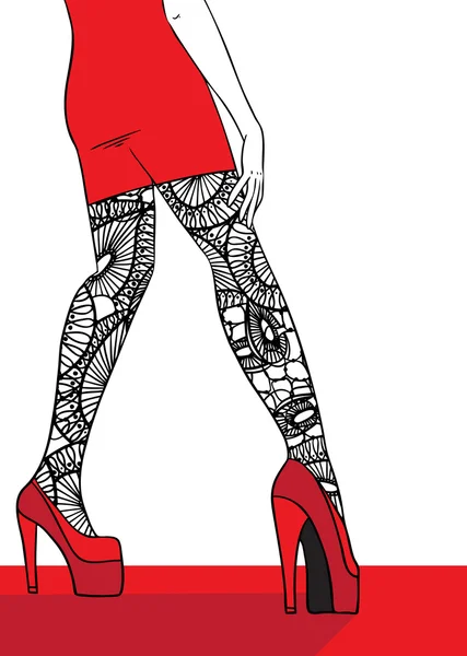 Sexy chica en tacones altos medias — Vector de stock