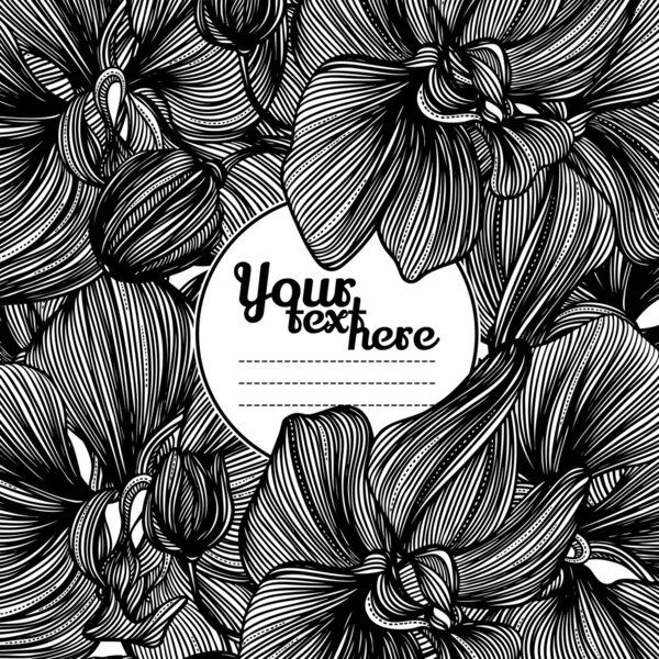 Monochrome vector frame from graphic flowers