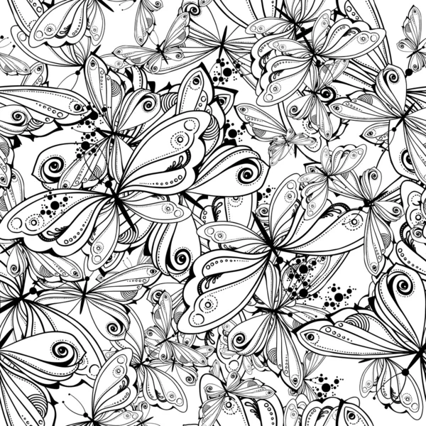 蝶のモノクロの織物のパターン — ストックベクタ