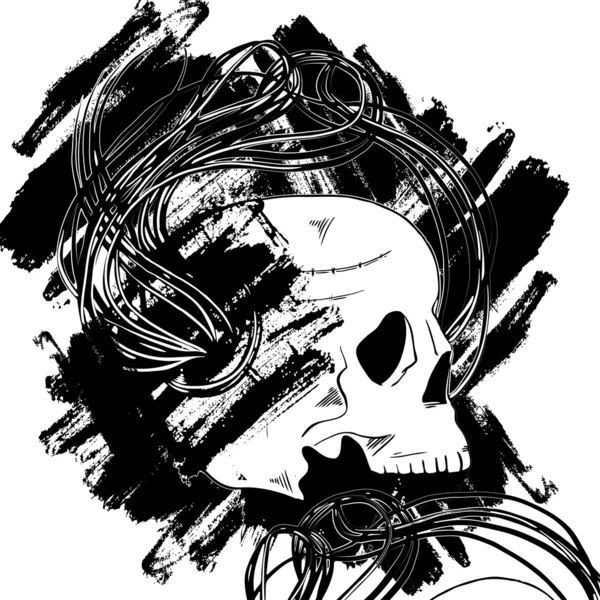 Calavera abstracta y manchas de pintura — Vector de stock