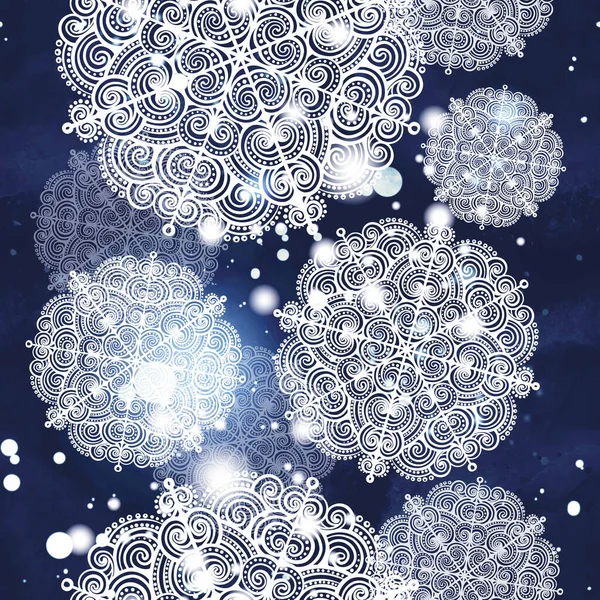 Copos Nieve Ornamentales Patrón Sin Costuras Cuadro Dibujado Mano Líneas —  Fotos de Stock