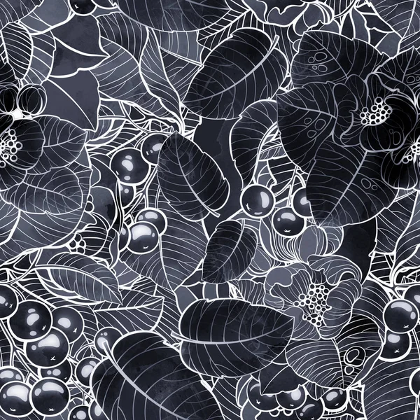 Abstracte Herfstbloemen Bladeren Bessen Naadloos Patroon Digitale Lijnen Met Hand — Stockfoto