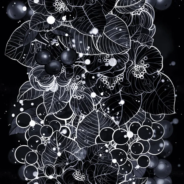 Abstrakte Herbstblumen Blätter Und Beeren Mit Nahtlosen Mustern Digitale Linien — Stockfoto