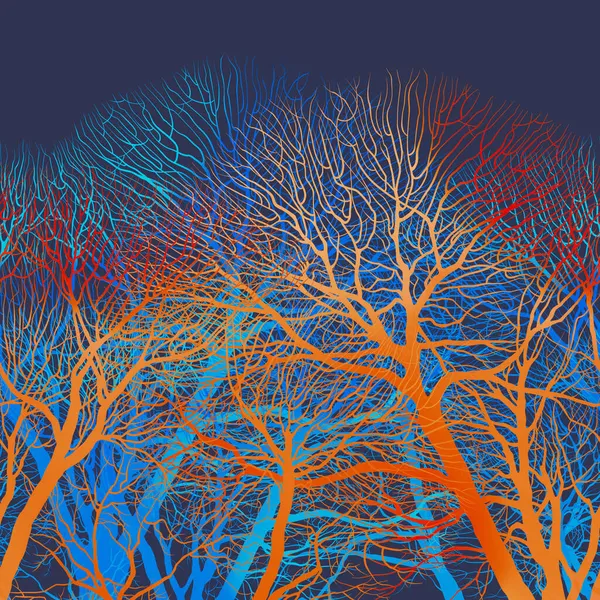 光秃秃的树木在奇异的冬季无缝边境 数字线条手绘水彩画 混合媒体艺术品 剪贴簿 纺织品的无限主题 — 图库照片