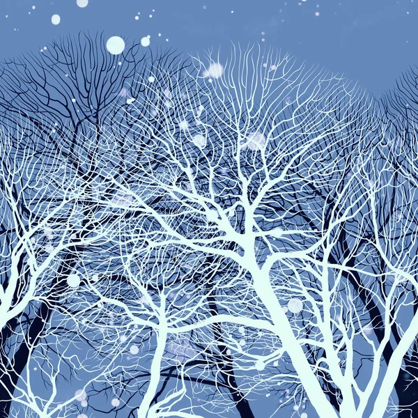 Naked Trees Fantastic Winter Seamless Border Digital Lines Hand Drawn — Stock Photo, Image