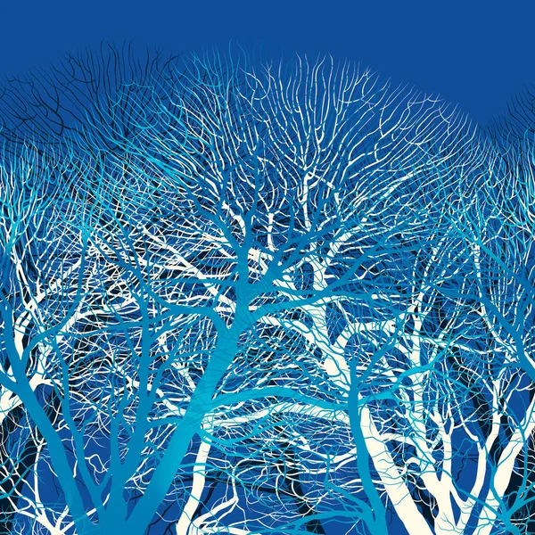 Naakte Bomen Fantastische Winter Naadloze Grens Digitale Lijnen Met Hand — Stockfoto