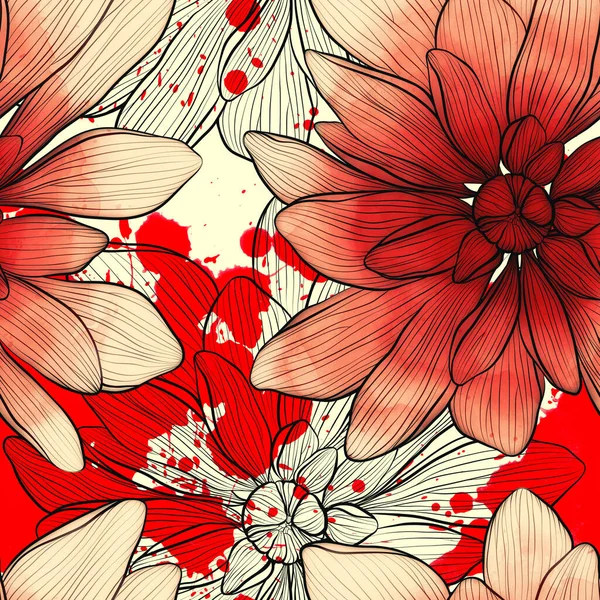 神奇的菊花血红色无缝图案 数字线条手绘水彩画 混合媒体艺术品 纺织品等永无休止的主题 — 图库照片