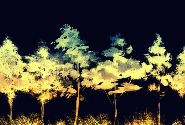 Акварель Гуашь Гранж Деревья Горизонте Минималистические Абстрактные Бесшовные Границы Смешанные — стоковое фото