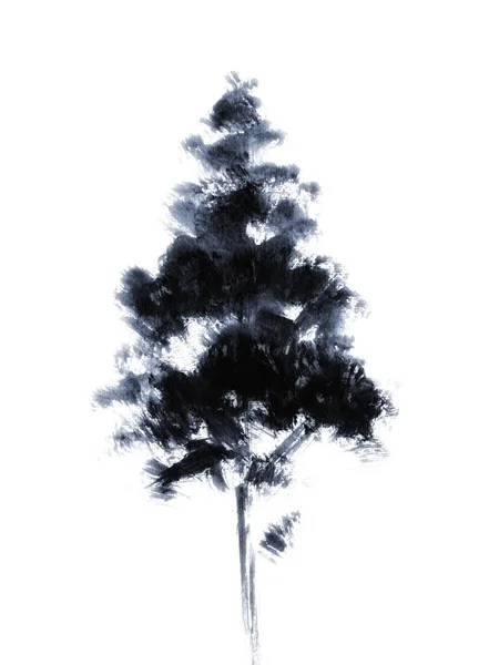 Gouache Grunge Árvore Minimalista Arte Mídia Mista Quadro Simples Abstrato — Fotografia de Stock