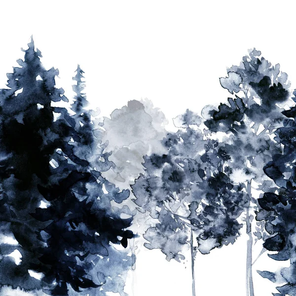 Akwarela Gwasz Drzew Horyzoncie Minimalistyczny Abstrakcyjny Granicy Bez Szwu Mieszane — Zdjęcie stockowe