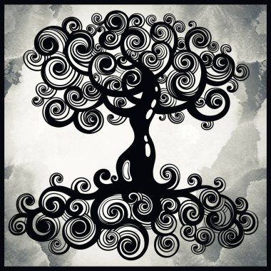 The world tree, Yggdrasil, abstract ornamental drawing. Mixed media artwork.  clipart