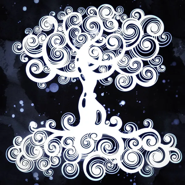 Der Weltenbaum Yggdrasil Abstrakte Ornamentale Zeichnung Gemischtes Medienkunstwerk — Stockfoto