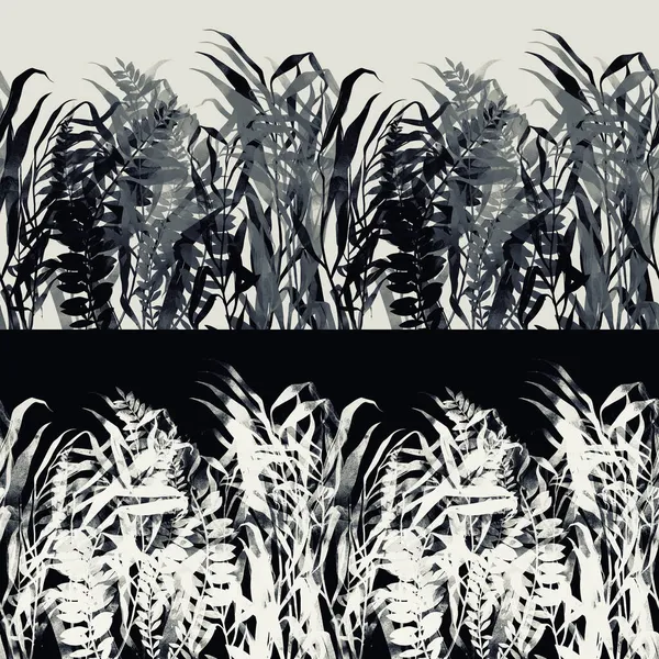 Fantastyczna Abstrakcyjna Granica Liści Tropikalnych Linie Cyfrowe Ręcznie Rysowany Obraz — Zdjęcie stockowe