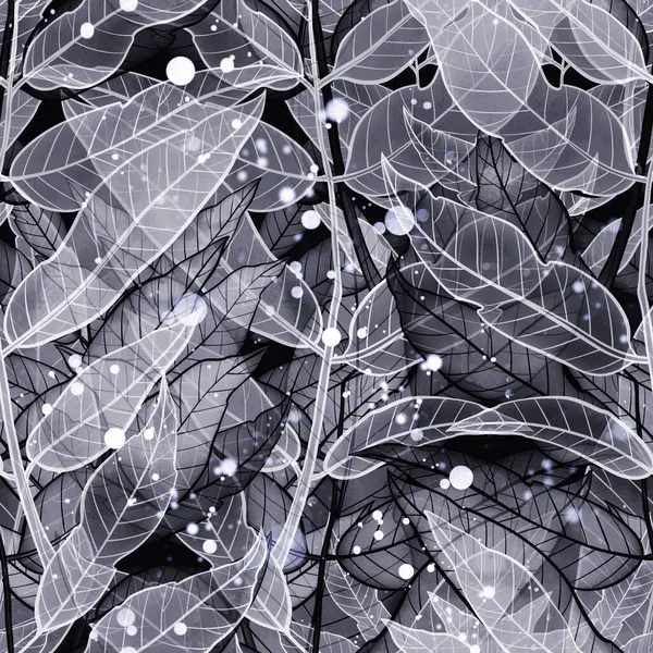 Realistyczne Liście Liściastego Bezszwowego Wzoru Drzewa Linie Cyfrowe Ręcznie Rysowany — Zdjęcie stockowe
