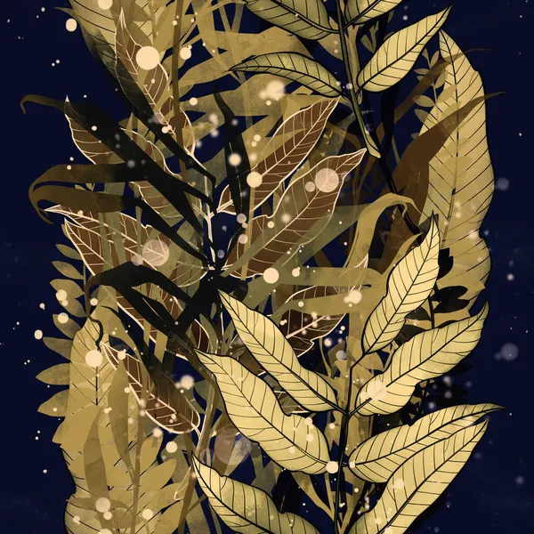 幻想的な抽象的な熱帯の葉シームレスなパターン デジタルラインは水彩テクスチャで絵を手描き 混合メディアアートワーク スクラップブッキング デカッページ 織物のための無限のモチーフ — ストック写真