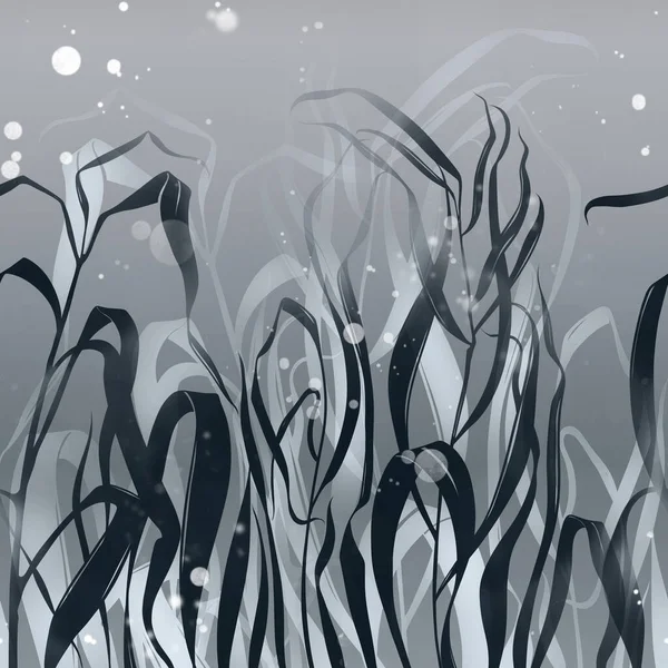 Abstract Snowy Grass Silhouettes Seamless Border Digital Lines Hand Drawn — Stock Photo, Image