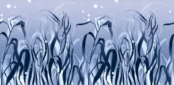 Abstract Snowy Grass Silhouettes Seamless Border Digital Lines Hand Drawn — Stock Photo, Image