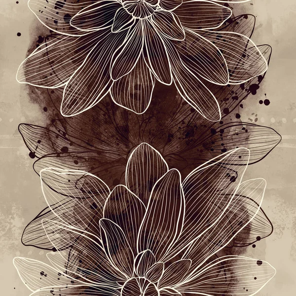 Japanische Abstrakte Stilisierte Chrysanthemen Nahtloses Muster Digitale Linien Handgezeichnetes Bild — Stockfoto