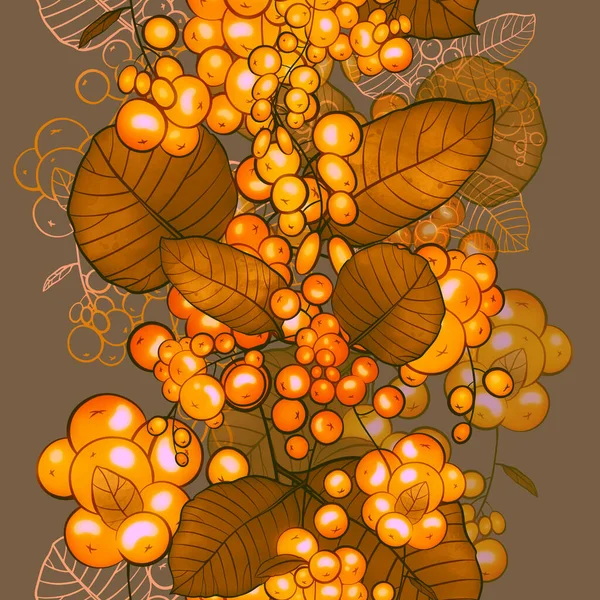 Golden Berries Leaves Seamless Pattern Digital Lines Hand Drawn Picture — Stock Photo, Image