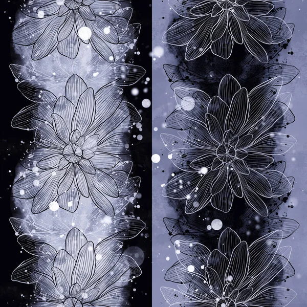 Japanese Abstract Stylized Chrysanthemums Seamless Pattern Digital Lines Hand Drawn — Stock Photo, Image