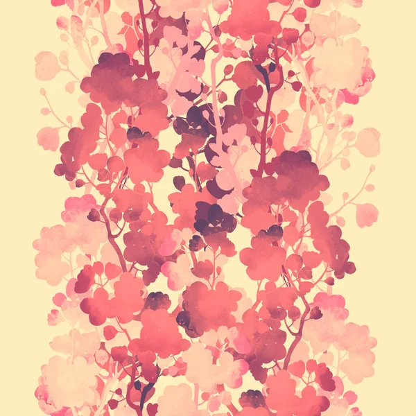 桜のシルエットヴィンテージシームレスパターン 水彩感のあるデジタル手描きの絵 混合メディアアートワーク スクラップブッキング デカッページ 織物のための無限のモチーフ — ストック写真