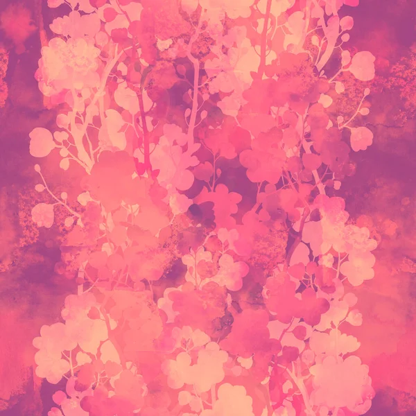 Sakura Blütensilhouetten Vintage Nahtlose Muster Digitales Handgezeichnetes Bild Mit Aquarellierter — Stockfoto