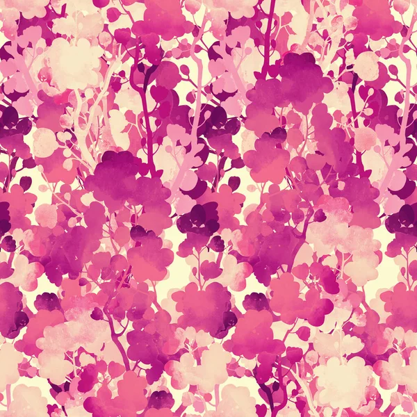 桜のシルエットヴィンテージシームレスパターン 水彩感のあるデジタル手描きの絵 混合メディアアートワーク スクラップブッキング デカッページ 織物のための無限のモチーフ — ストック写真