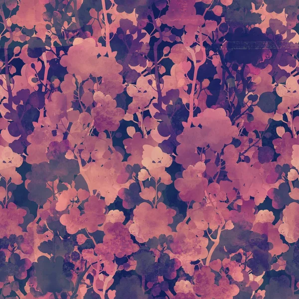 Sakura Flores Siluetas Vintage Patrón Sin Costuras Cuadro Digital Dibujado — Foto de Stock