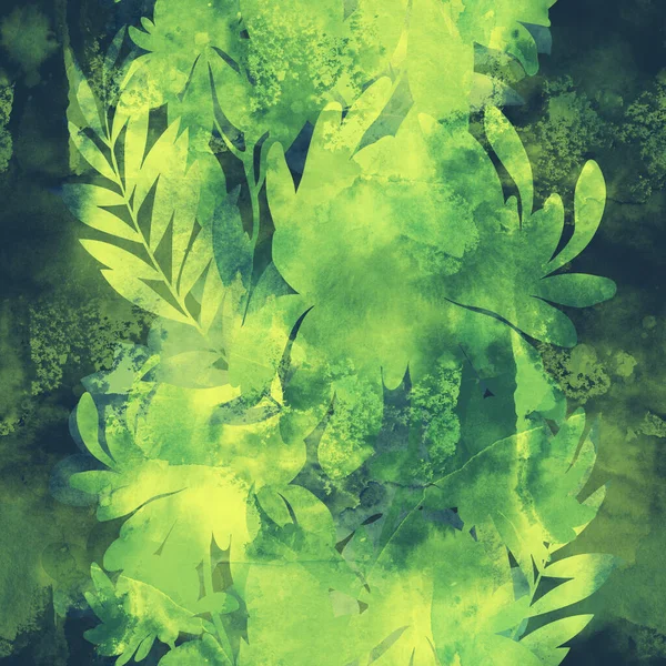 花や葉のシルエットヴィンテージシームレスパターン 水彩感のあるデジタル手描きの絵 混合メディアアートワーク スクラップブッキング デカッページ 織物のための無限のモチーフ — ストック写真
