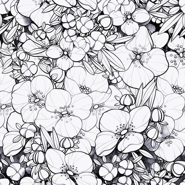 Sakura Blossom Twigs Vintage Seamless Pattern Digital Lines Hand Drawn — Stock Photo, Image