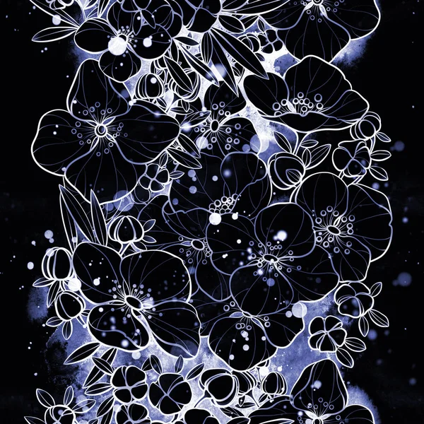 Сакура Цветок Ветки Винтажные Бесшовные Картины Цифровые Линии Нарисованные Вручную — стоковое фото