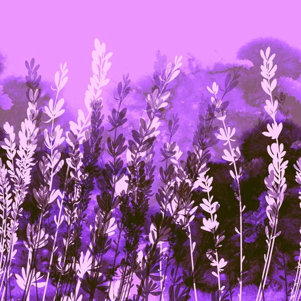 Lavender Field Tender Seamless Border Digital Hand Drawn Picture Watercolour — Stockfoto